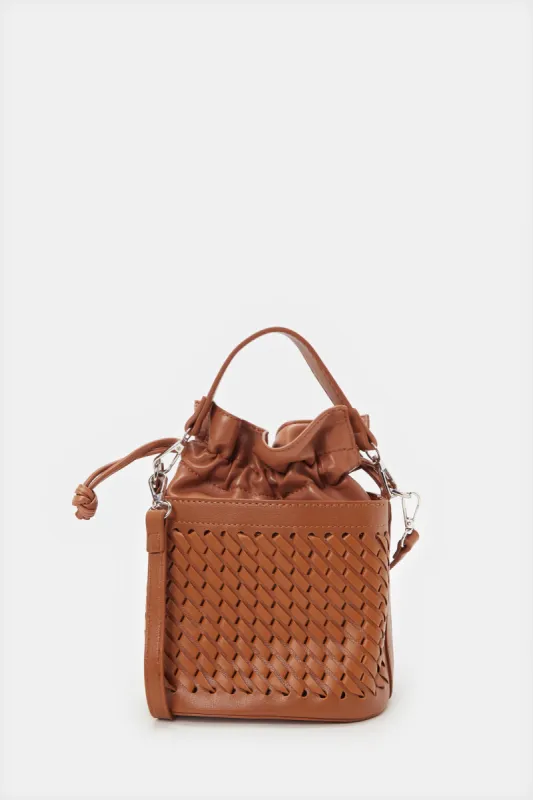 Women Brown Embellished Bucket Bag sold by Redtag