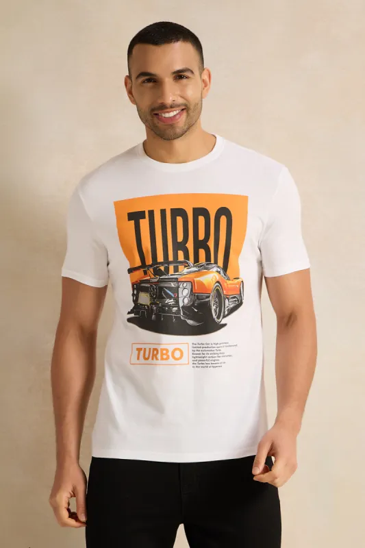 Men White Printed T-shirt sold by Redtag