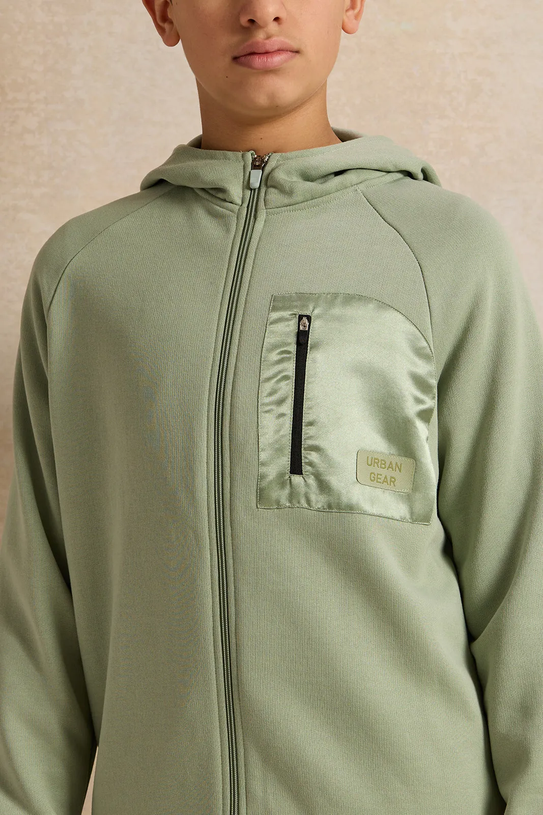 Senior Boys Green Zipthru Hooded Sweatshirt sold by Redtag product image thumbnail 4