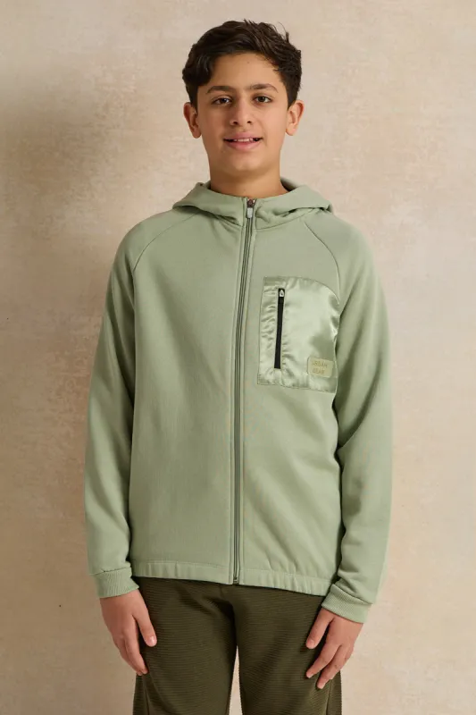 Senior Boys Green Zipthru Hooded Sweatshirt sold by Redtag