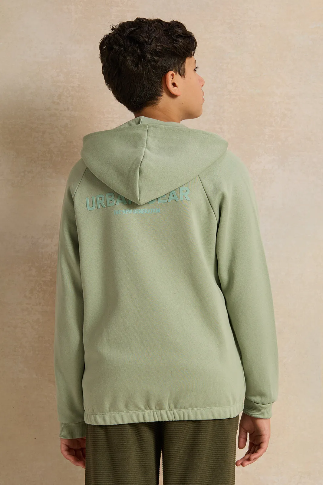 Senior Boys Green Zipthru Hooded Sweatshirt sold by Redtag product image thumbnail 3