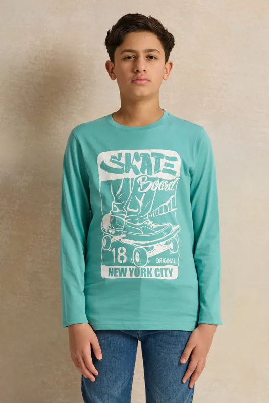 Senior Boys Blue Skate Board T-Shirt sold by Redtag