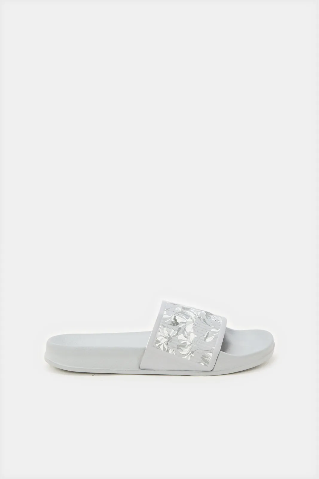 Women Grey Floral Printed Slide sold by Redtag