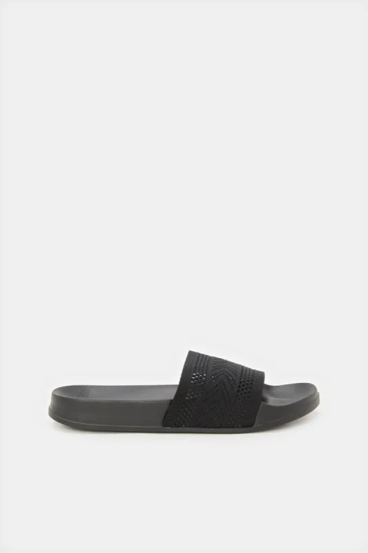 Women Black Embossed Slide sold by Redtag