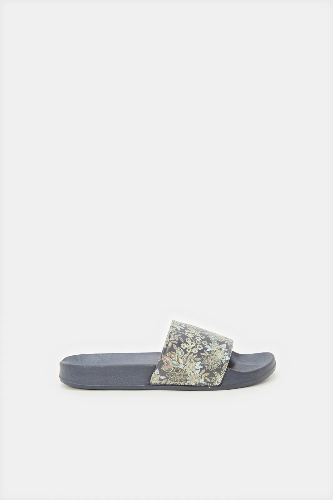 Women Navy Floral Printed Slide sold by Redtag