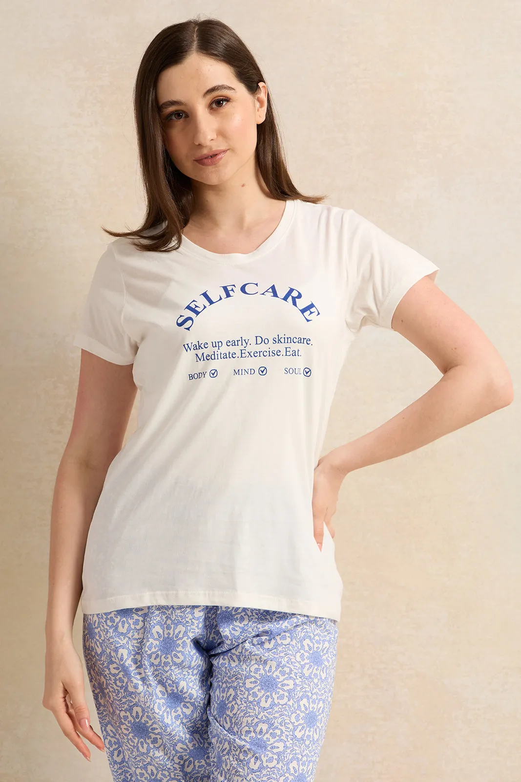 Women Ivory And Blue Printed Pyjama Set (2 Piece) sold by Redtag product image thumbnail 2