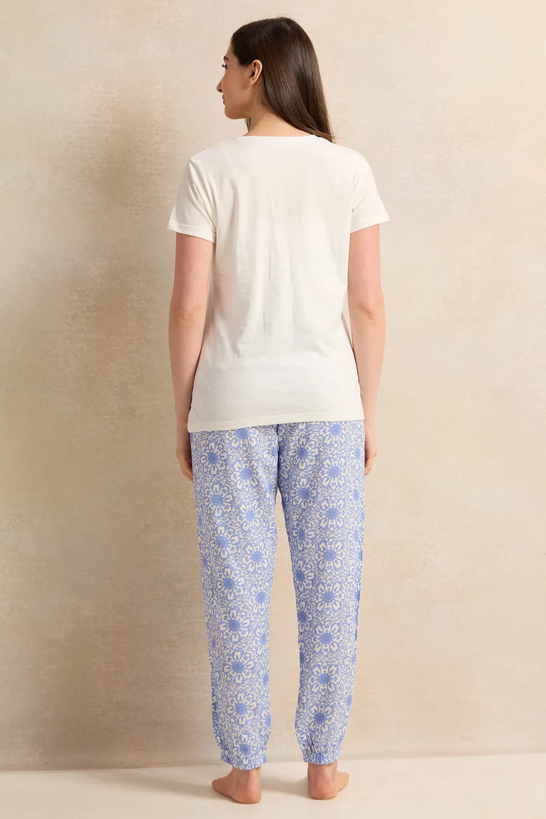 Women Ivory And Blue Printed Pyjama Set (2 Piece) sold by Redtag product image thumbnail 4