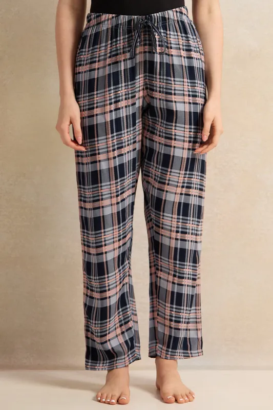 Women Navy Checkered Pyjama Bottom sold by Redtag
