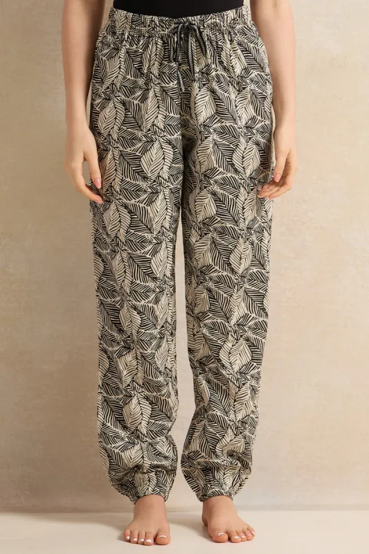 Women Black And Beige Leaf Printed Pyjama Bottom sold by Redtag