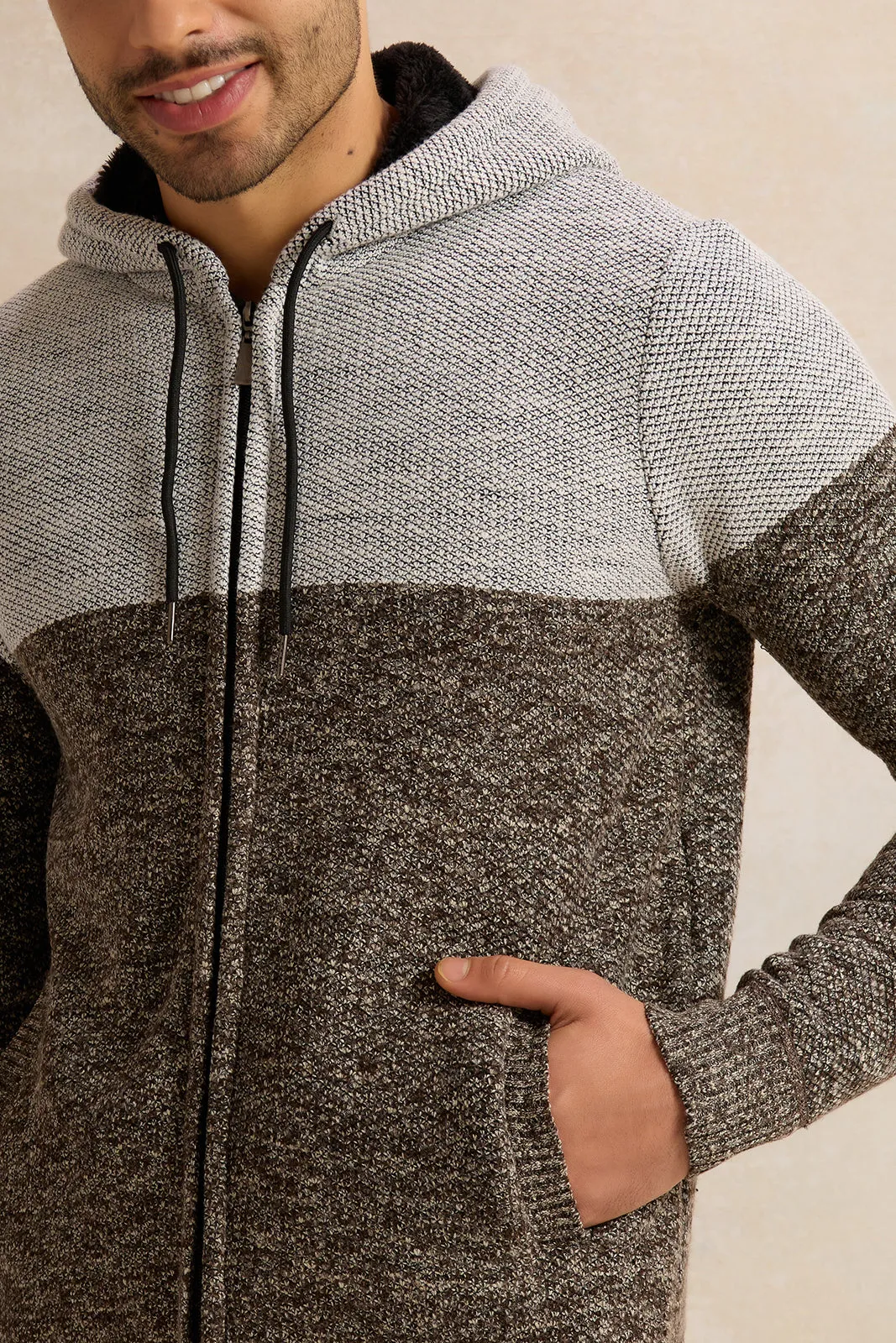 Men Grey Knitted Hooded Pullover sold by Redtag product image thumbnail 4