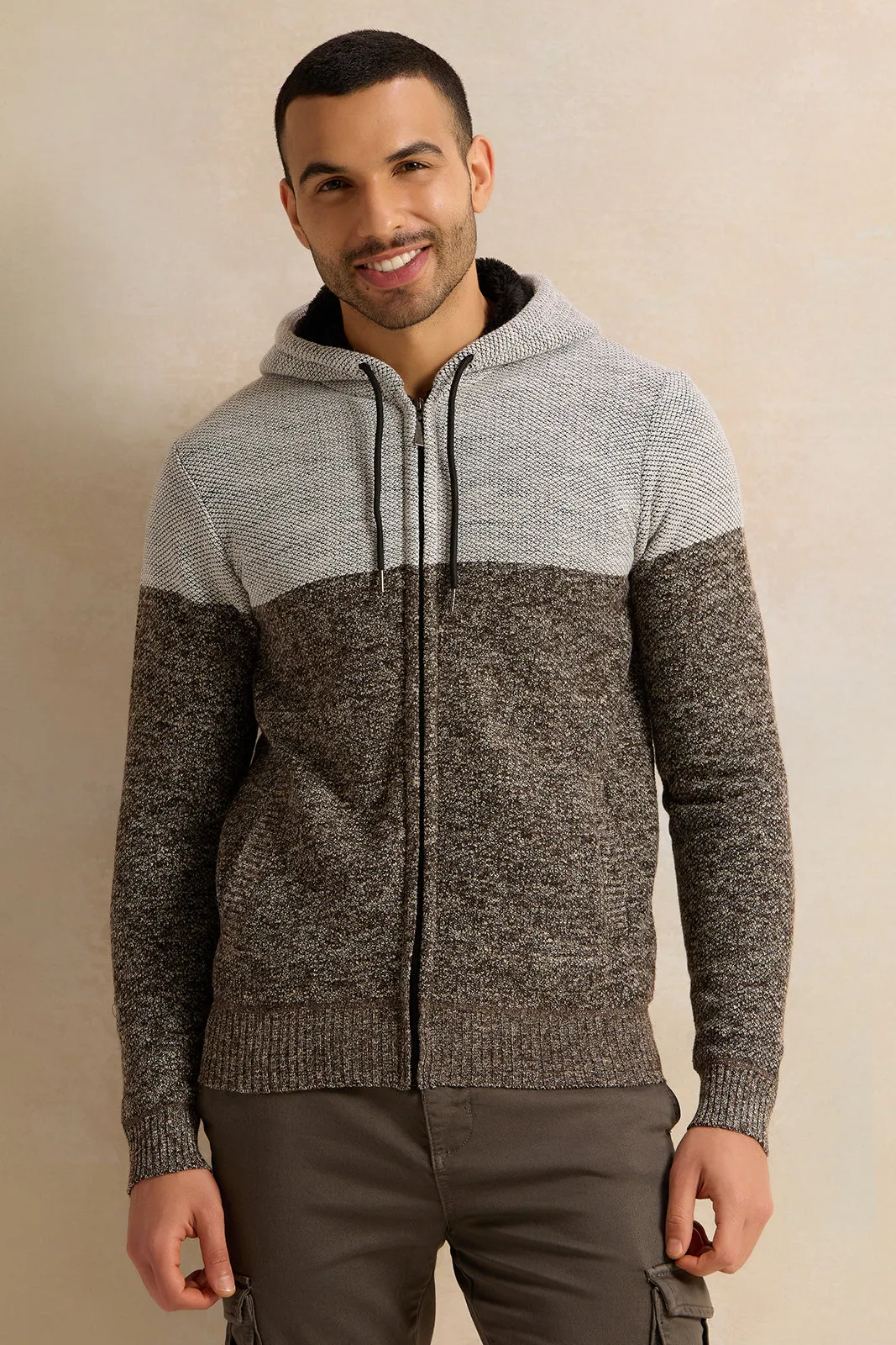 Men Grey Knitted Hooded Pullover sold by Redtag
