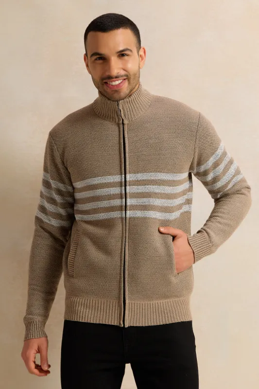 Men Beige Knitted Pullover sold by Redtag