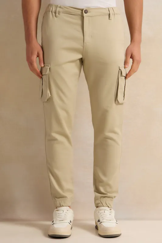 Men Beige Cargo Denim Jogger sold by Redtag