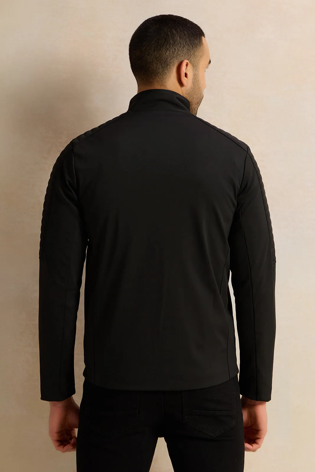 Men Black Performance Biker Jacket sold by Redtag product image thumbnail 3