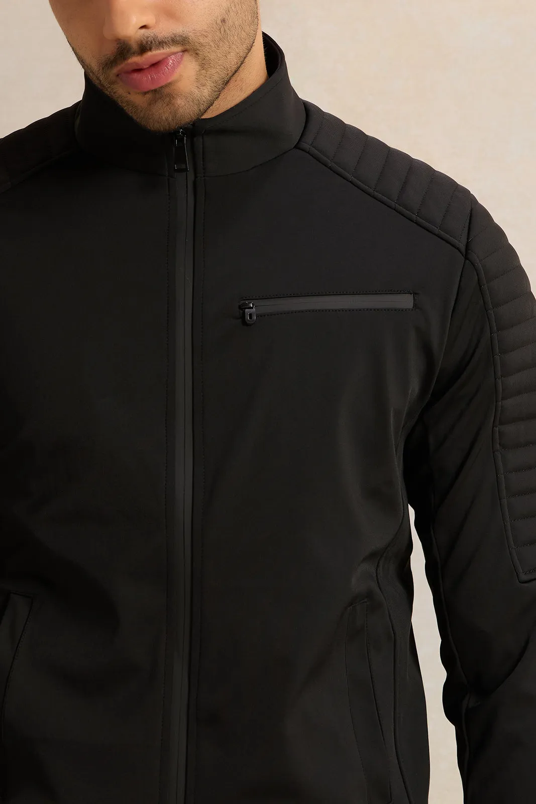 Men Black Performance Biker Jacket sold by Redtag product image thumbnail 4