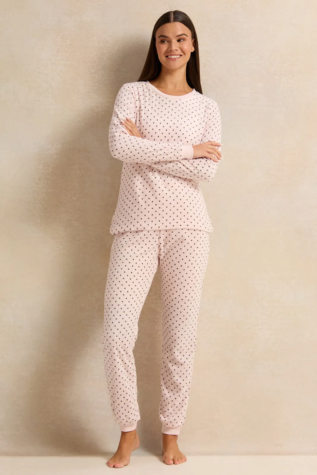 Women Pink Dotted Pajama Set (2 Piece) sold by Redtag