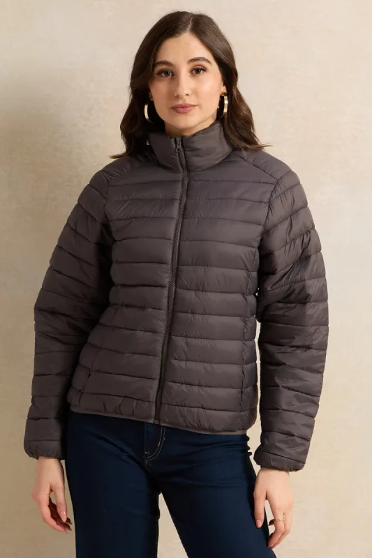 Women Charcoal Textured Jacket sold by Redtag