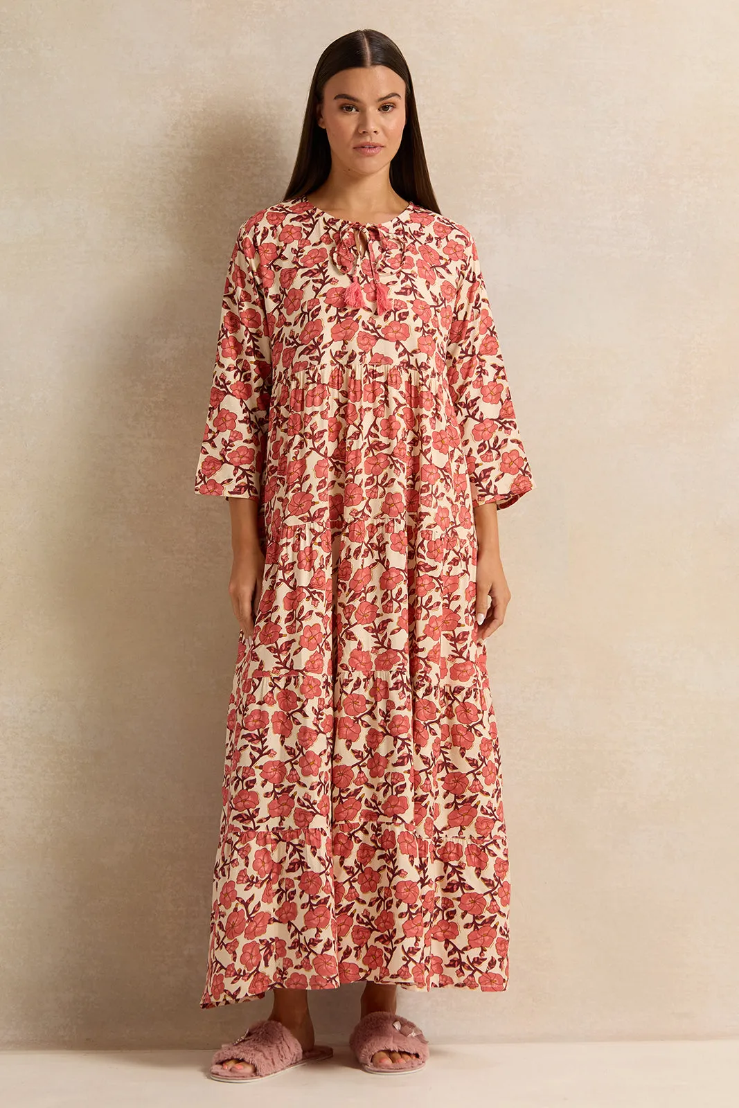 Women Red Printed Nightgown sold by Redtag