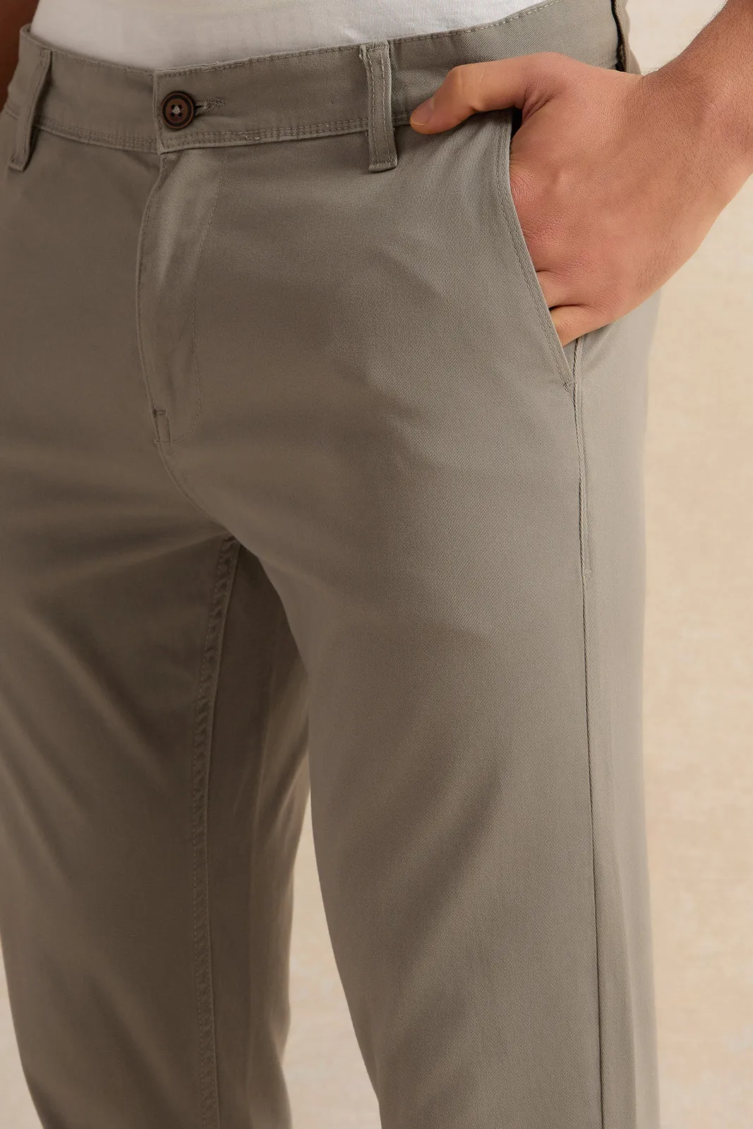 Men Grey Solid Chino Trousers sold by Redtag product image thumbnail 4