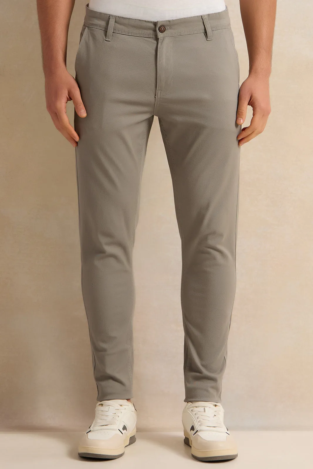 Men Grey Solid Chino Trousers sold by Redtag
