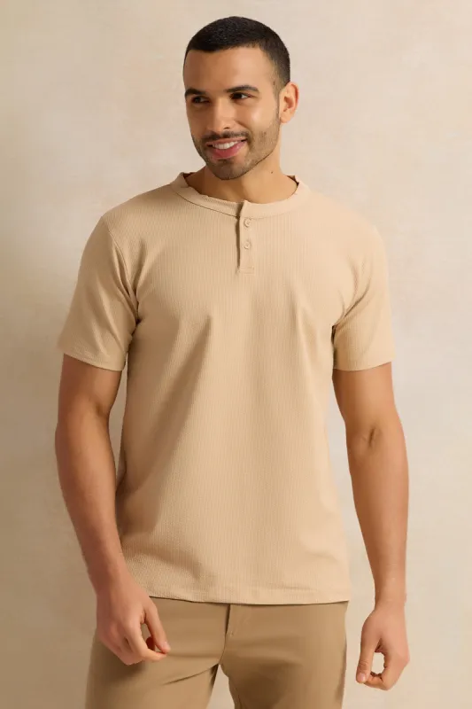 Men Beige Embellished T-Shirt sold by Redtag