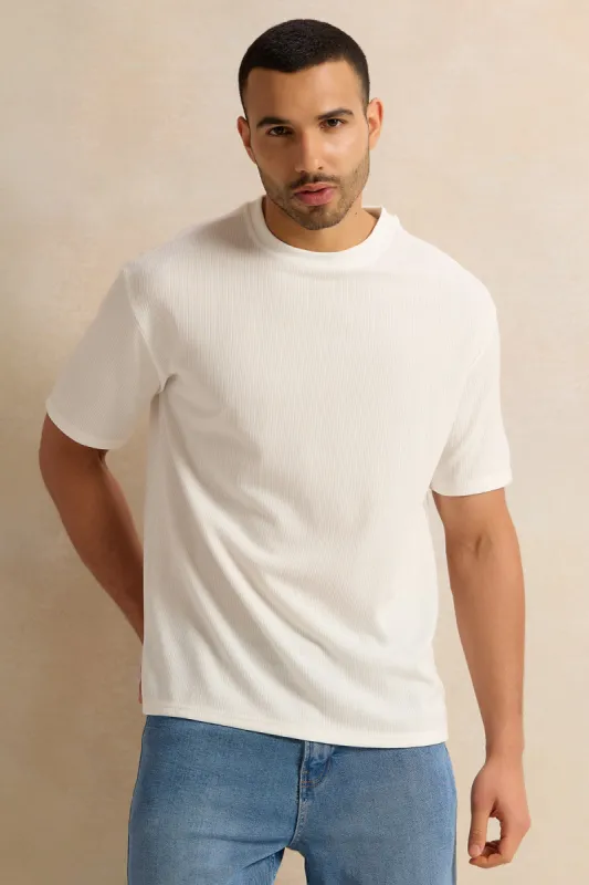Men Ivory Jacquard T-Shirt sold by Redtag