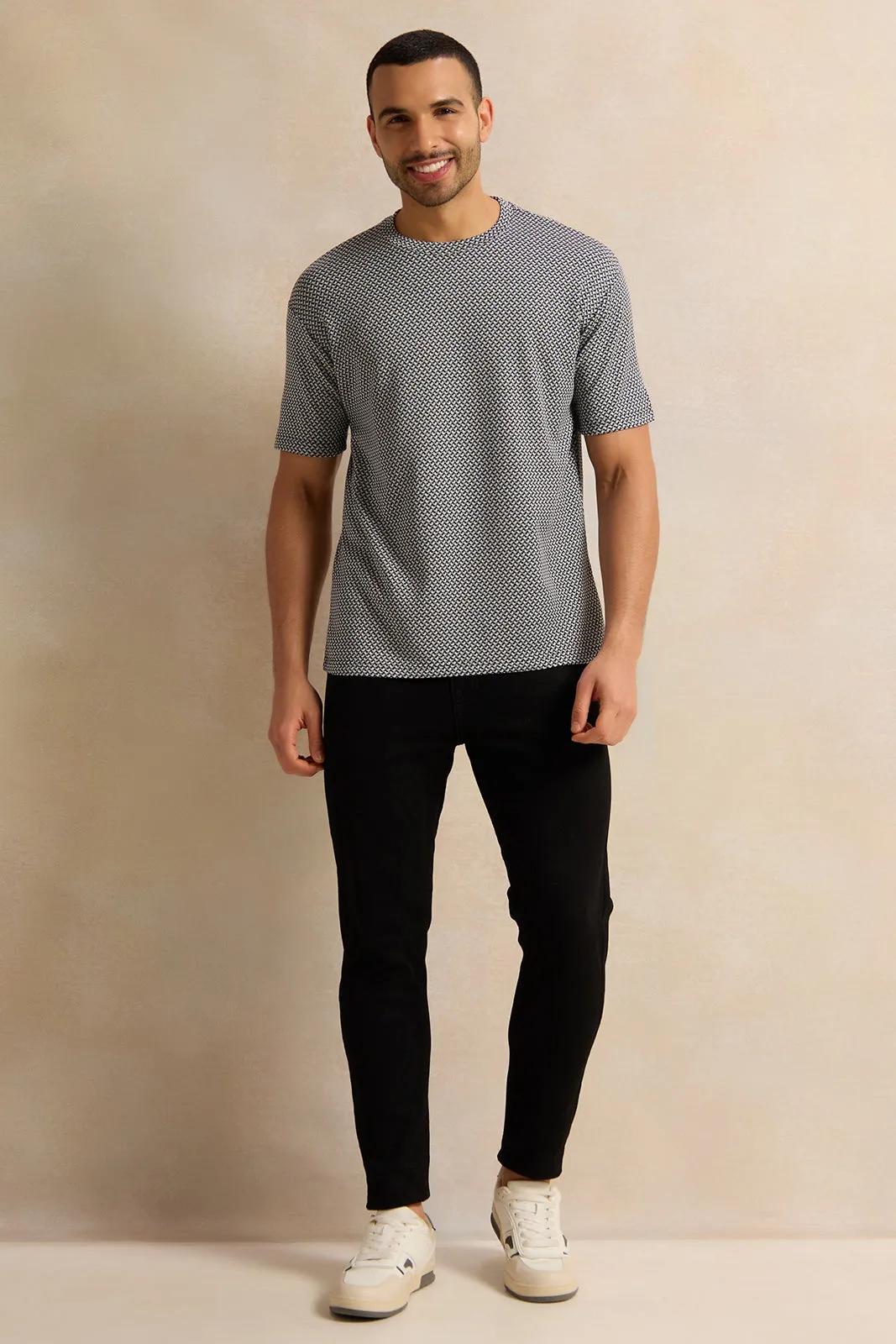 Men Grey Jacquard T-Shirt sold by Redtag product image thumbnail 2