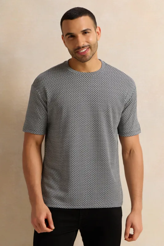 Men Grey Jacquard T-Shirt sold by Redtag