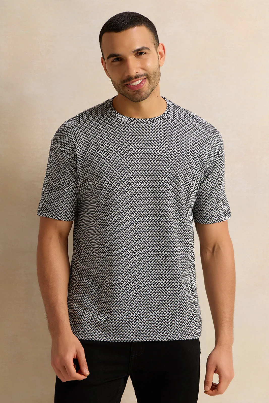 Men Grey Jacquard T-Shirt sold by Redtag