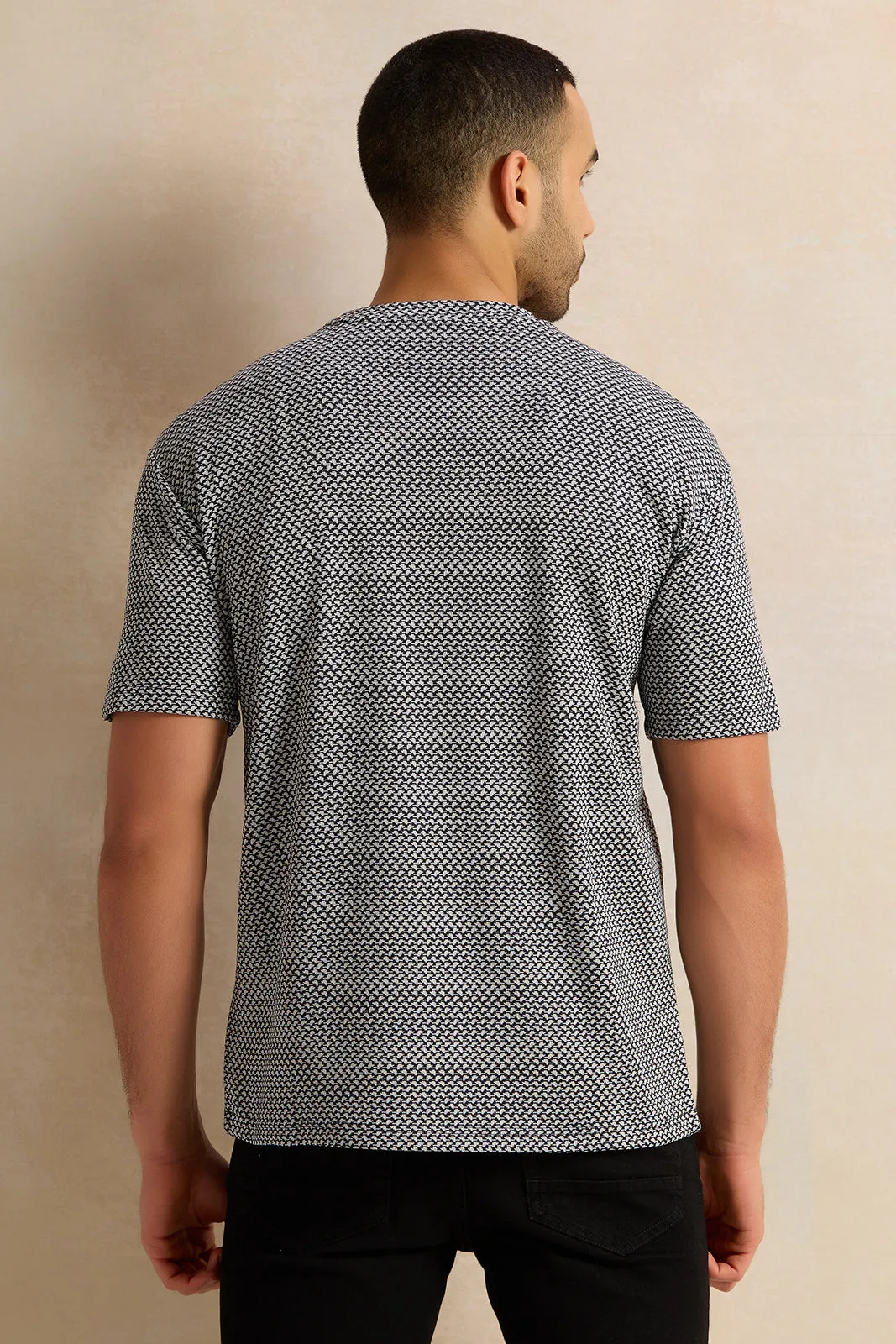 Men Grey Jacquard T-Shirt sold by Redtag product image thumbnail 3
