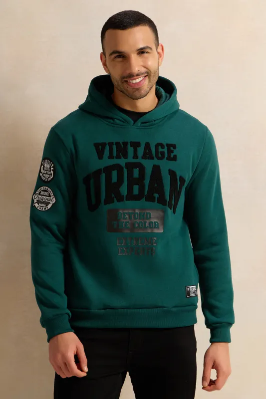 Men Olive Printed Hooded Sweatshirt sold by Redtag