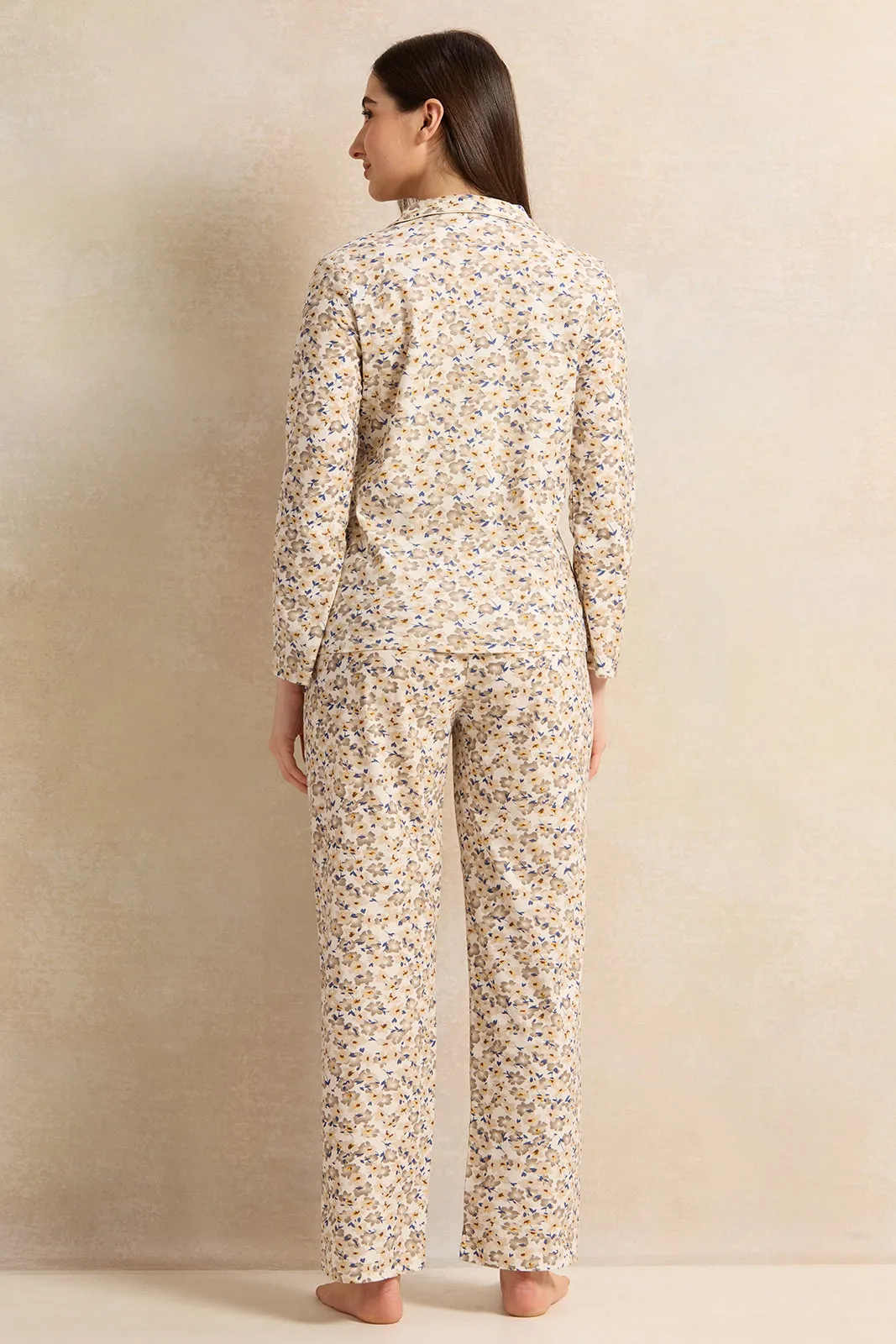 Women Ivory Printed Flannel Pajama Set (2 Piece) sold by Redtag product image thumbnail 4