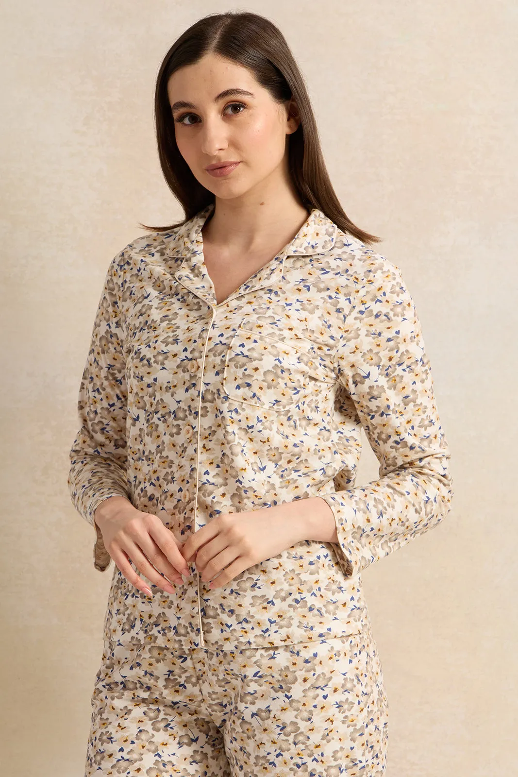 Women Ivory Printed Flannel Pajama Set (2 Piece) sold by Redtag product image thumbnail 2