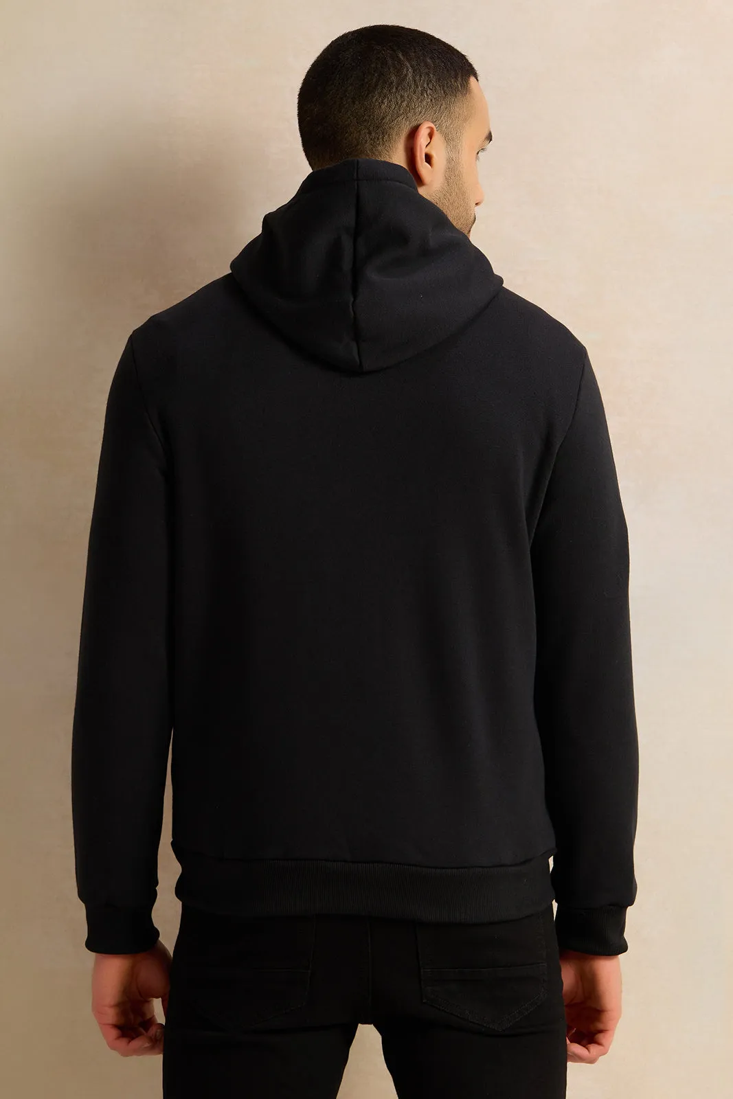 Men Black Printed Hooded Sweatshirt sold by Redtag product image thumbnail 3