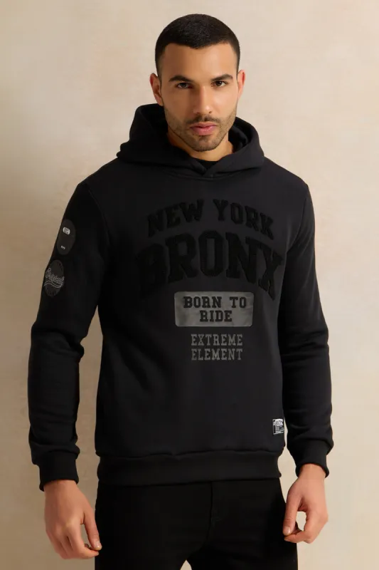 Men Black Printed Hooded Sweatshirt sold by Redtag