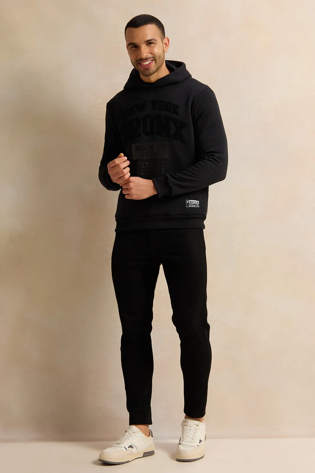 Men Black Printed Hooded Sweatshirt sold by Redtag product image thumbnail 2