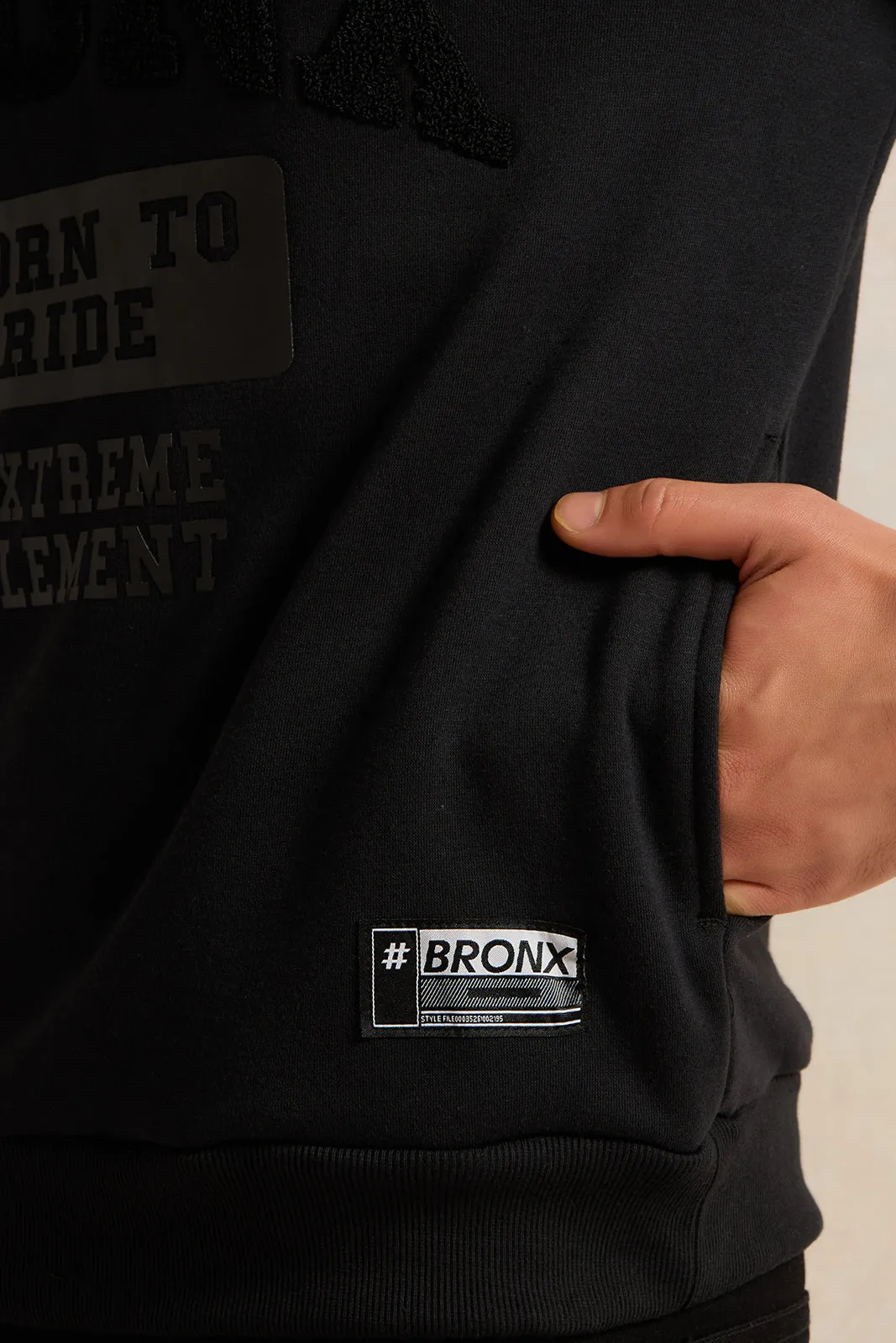 Men Black Printed Hooded Sweatshirt sold by Redtag product image thumbnail 5