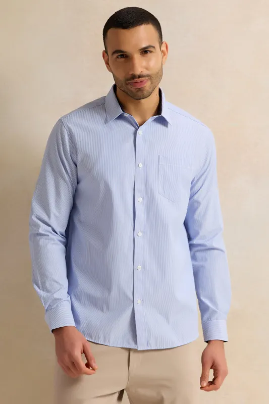 Men Blue Striped Shirt sold by Redtag