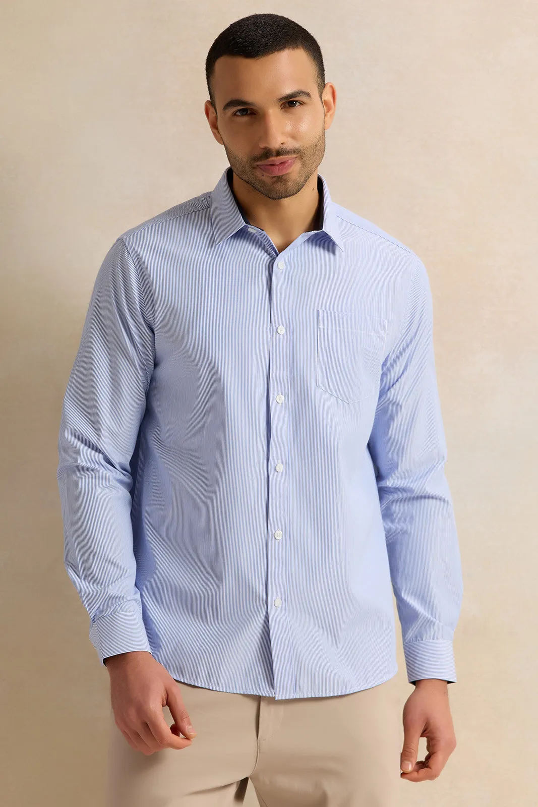Men Blue Striped Shirt sold by Redtag