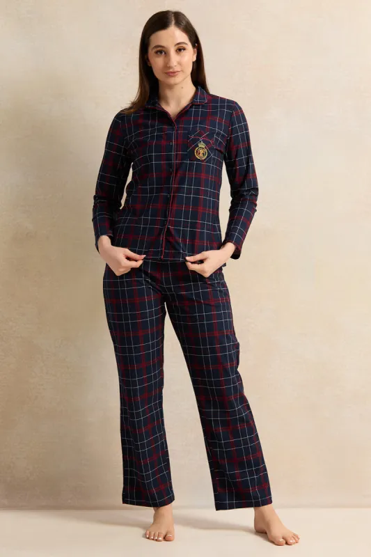 Women Navy Checkered Pyjama Set (2 Piece) sold by Redtag