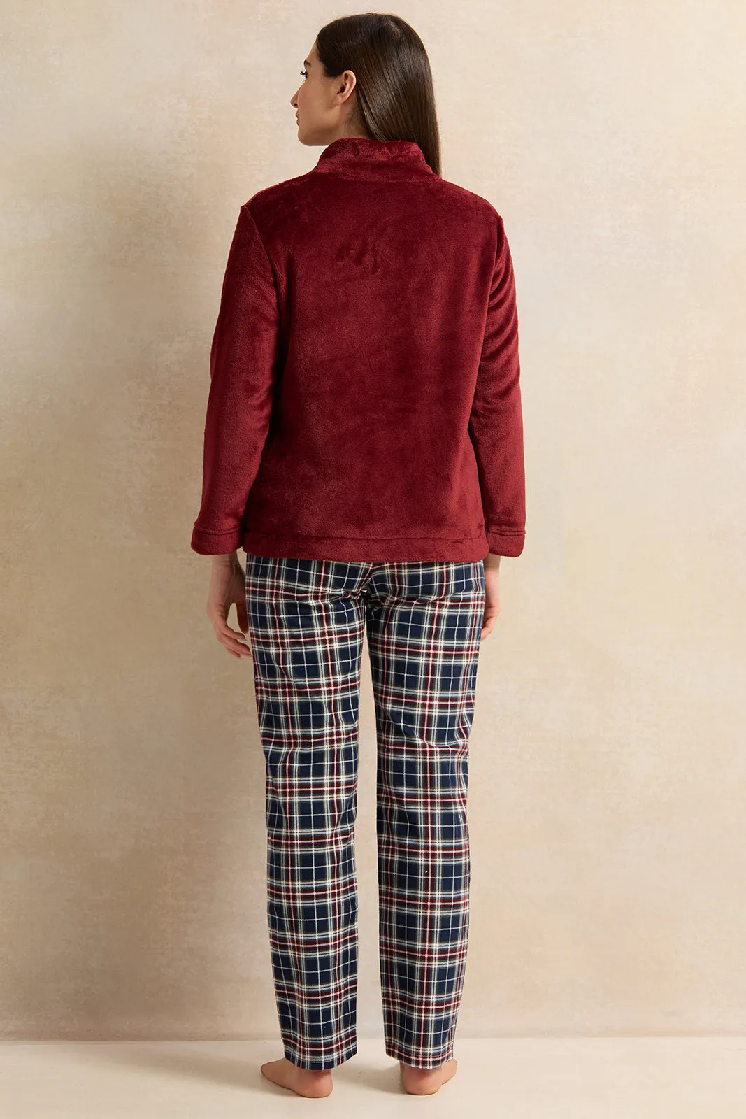 Women White And Burgundy Checkered Pyjama Set (3 Piece) sold by Redtag product image thumbnail 5