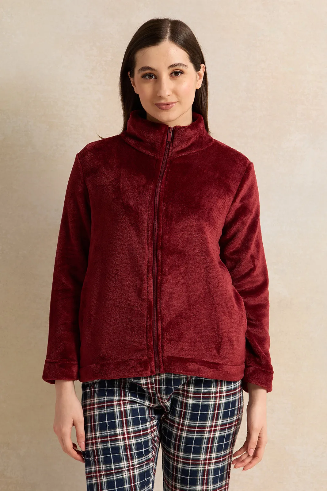 Women White And Burgundy Checkered Pyjama Set (3 Piece) sold by Redtag product image thumbnail 3