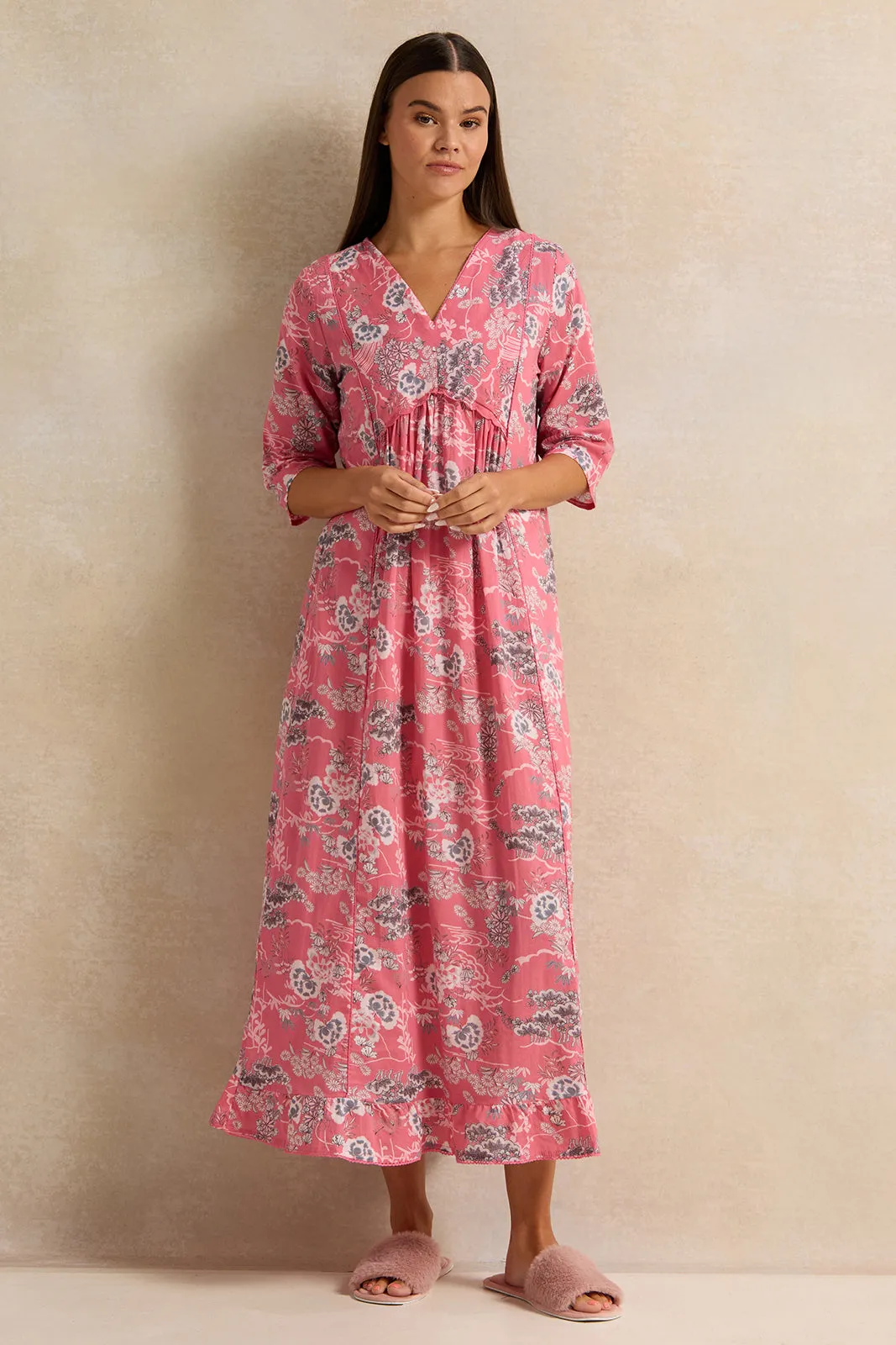 Women Pink Front Border Print Nightgown sold by Redtag product image thumbnail 4