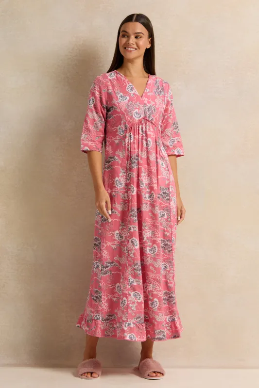 Women Pink Front Border Print Nightgown sold by Redtag