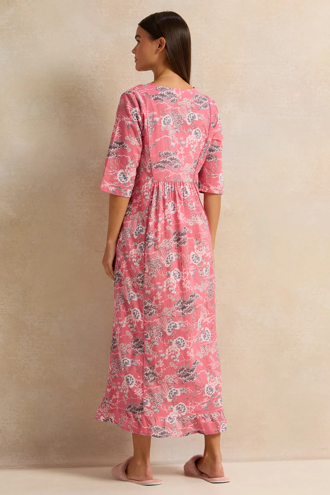 Women Pink Front Border Print Nightgown sold by Redtag product image thumbnail 3