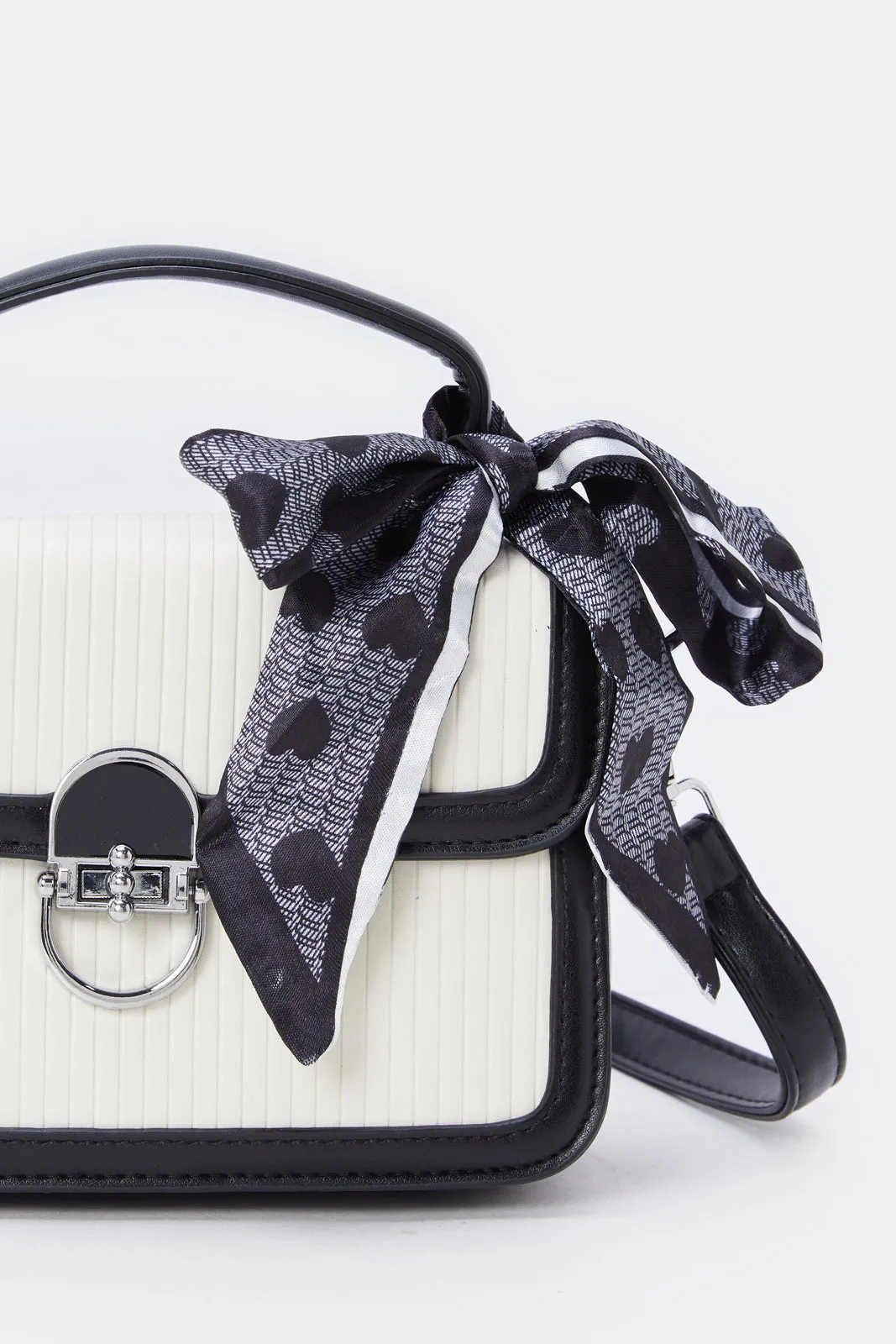 Women White And Black Embellished Handbag With Scarf sold by Redtag product image thumbnail 3