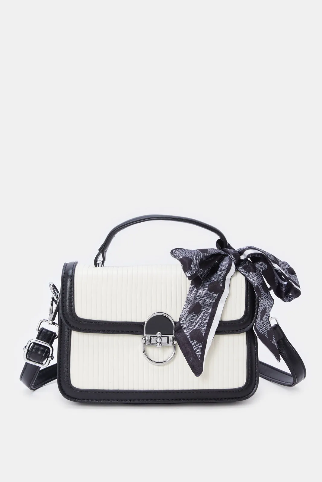 Women White And Black Embellished Handbag With Scarf sold by Redtag
