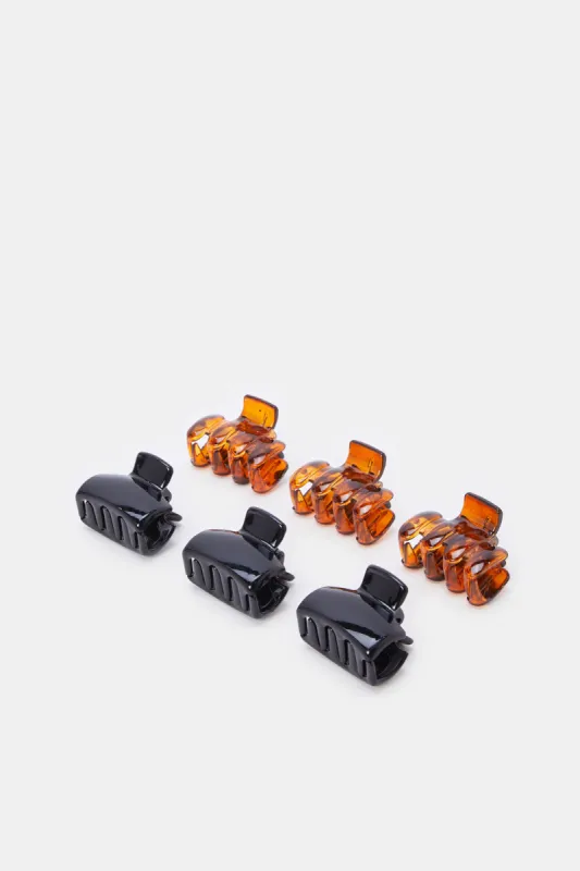 Women Black And Brown Solid Hair Claw Set (6 Piece) sold by Redtag