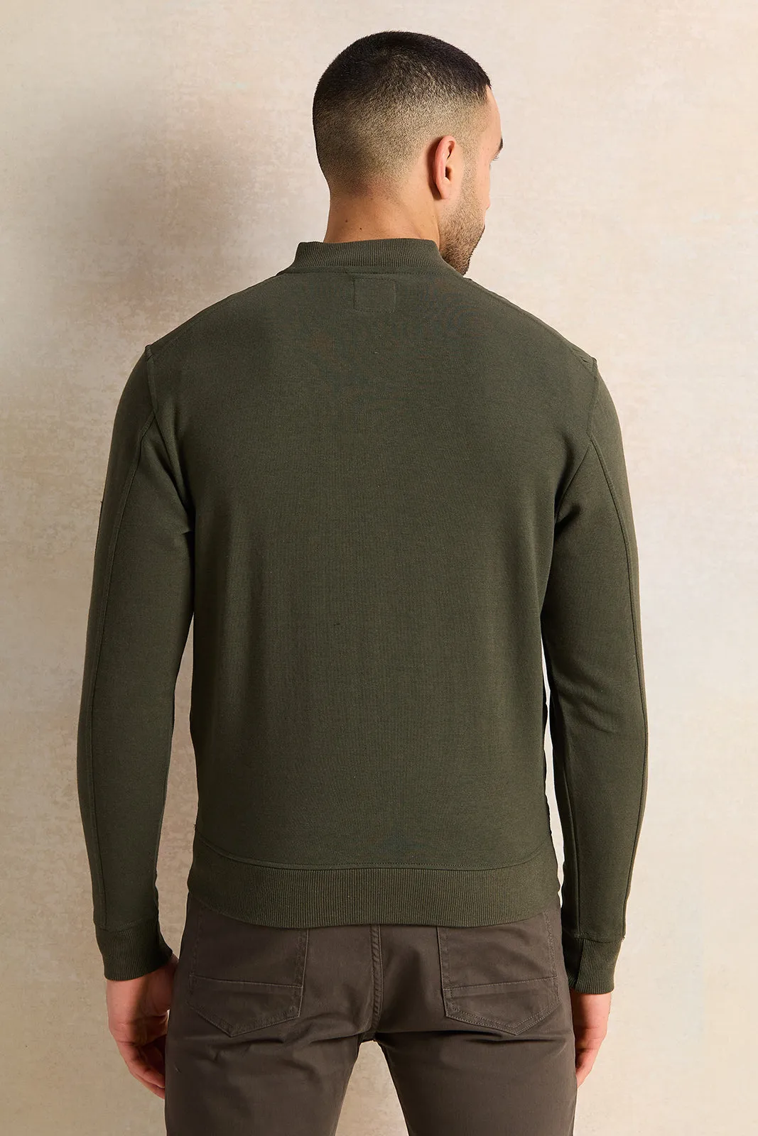 Men Olive Bomber Jacket With Knit Sleeves sold by Redtag product image thumbnail 3
