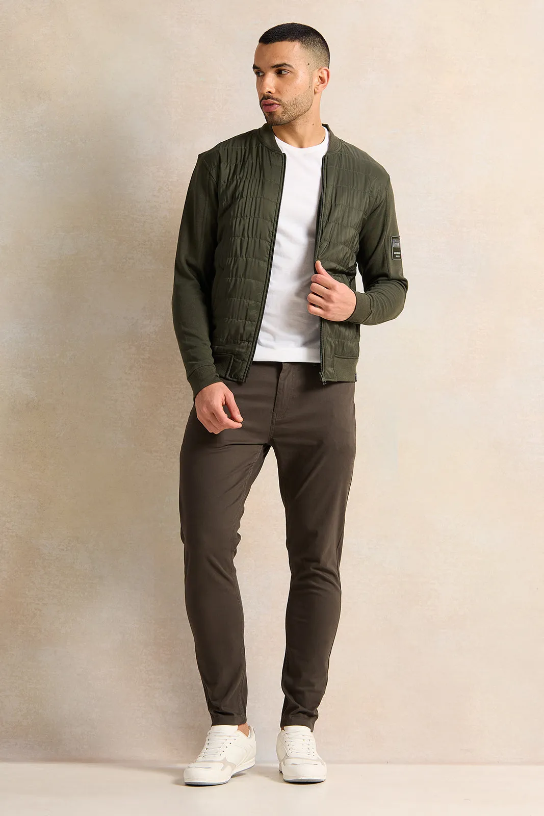 Men Olive Bomber Jacket With Knit Sleeves sold by Redtag product image thumbnail 2